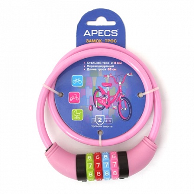 Замок велосипедный кодовый Apecs PD-82-65CM-CODE-PINK